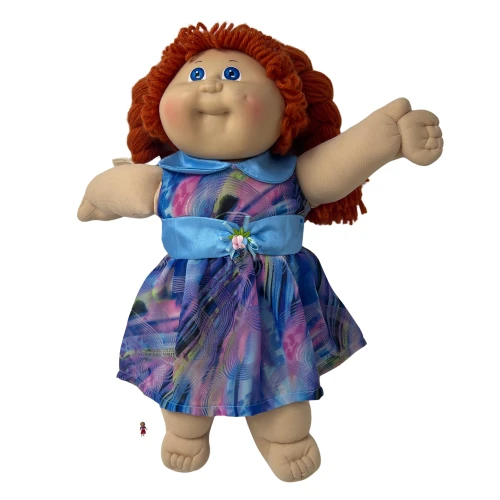 Colorful Splash Print Doll Dress for 15–16 Inch Baby Dolls & Cabbage Patch Kids – Handmade Sleeveless Dress with Silk Collar