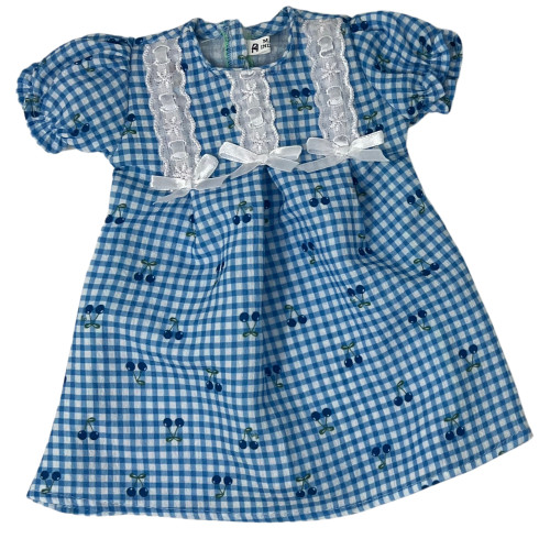 Blue Cherry Print Doll Nightgown for 15–16 Inch Baby Dolls & Cabbage Patch Kids – Handmade Cotton Pajamas