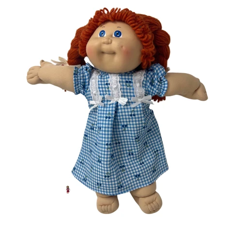 Blue Cherry Print Doll Nightgown for 15–16 Inch Baby Dolls & Cabbage Patch Kids – Handmade Cotton Pajamas