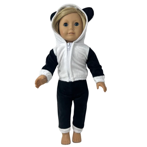 Panda Bear Costume for 18 Inch Dolls – Fleece Hoodie and Pants Set, Cute Animal Outfit with Hood
