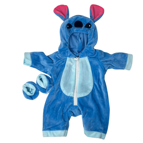 Blue Alien Inspired Fleece Suit for 14–15 Inch Baby Dolls – Hooded One Piece Pajamas Costume Outfit