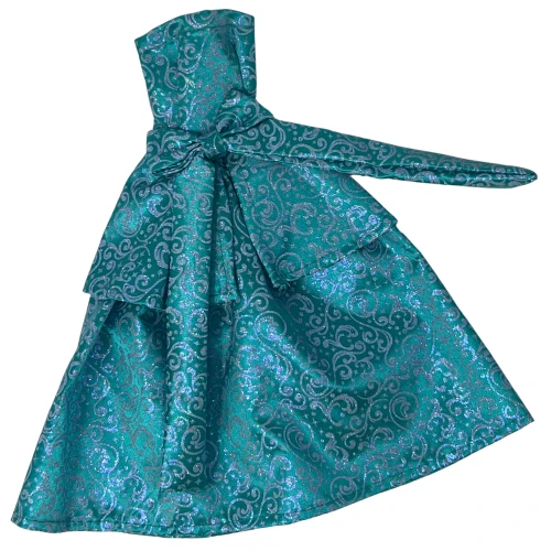 Turquoise Evening Gown for 11.5 Fashion Inch Dolls – Strapless Dress with Sparkle and Heels