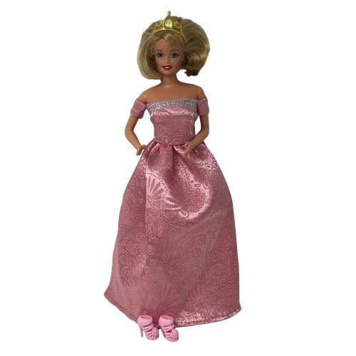 Pink Brocade Princess Ball Dress with Crown & Heels Evening Gown for 11.5 Inch Fashion Dolls