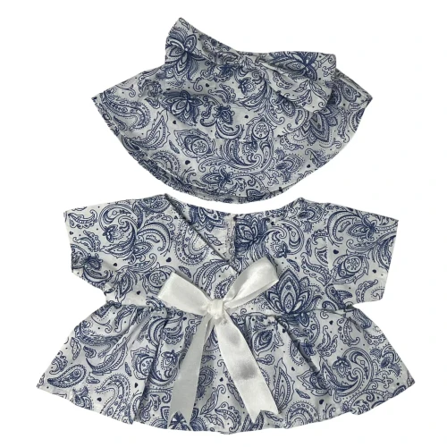 Blue Paisley Dress fit 37cm Collectable Dolls – Easy Fit with Full Back Opening
