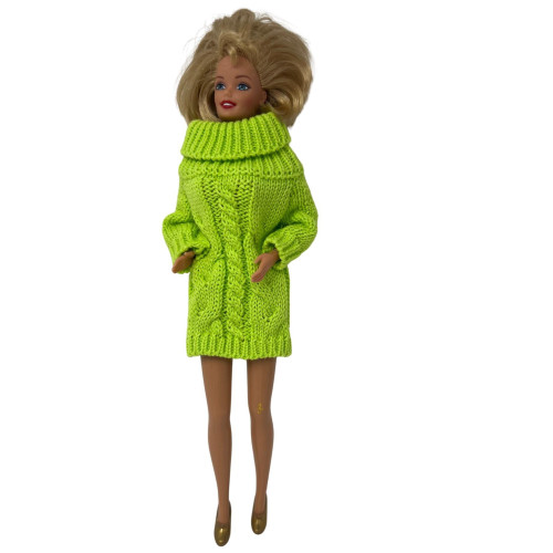  Lime Green Turtleneck Sweater Outfit with Gold Heels for 11.5 Inch Fashion Dolls 