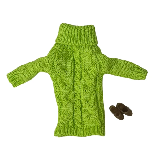  Lime Green Turtleneck Sweater Outfit with Gold Heels for 11.5 Inch Fashion Dolls 