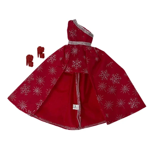 Red Sparkle Evening Gown for 11.5 Inch Fashion Dolls – One Shoulder Doll Dress with Silver Trim, Handmade