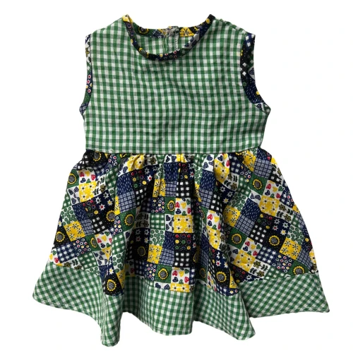 Green Gingham and Patchwork Floral Dress for 20-23 Inch Big Baby Dolls
