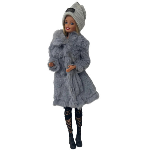 Winter Fashion Doll Outfit with Fur Coat, Boots, Stockings and Knit Hat for 11.5 Inch Dolls 