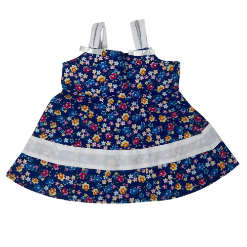 Floral Sundress for 15-16 Inch Cabbage Patch Kid Dolls – Blue Cotton Dress with Satin Bow – Handmade
