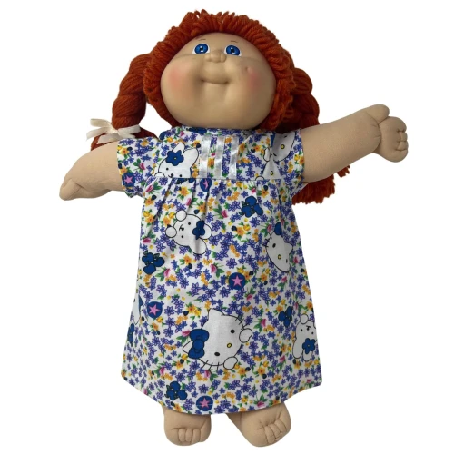 Blue & Purple Floral Kitten Nightgown for 15–16 Inch Baby Dolls & Cabbage Patch Kids – Handmade Doll Sleepwear