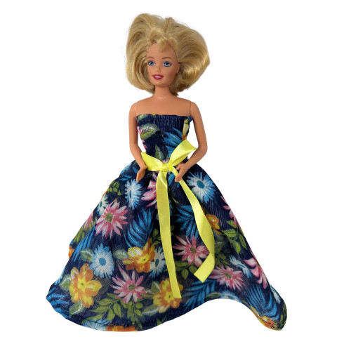 Strapless Floral Evening Gown for 11.5 Inch Fashion Dolls with Yellow Heels