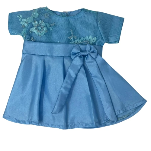 Blue Faux Silk Party Dress for 14 Inch Baby Alive Dolls with Lace Overlay