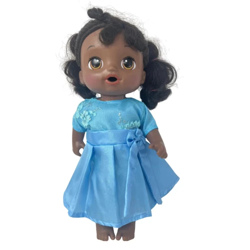 Blue Faux Silk Party Dress for 14 Inch Baby Alive Dolls with Lace Overlay