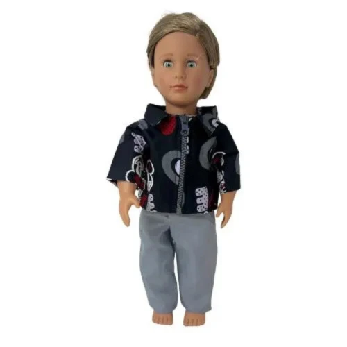 Mouse-Inspired Zippered Jacket and Gray Pants Set for 18 Inch Girl and Boy Dolls