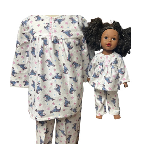 Matching Child & Doll Flannel Pajama Set – Size 5 Girl and 18 Inch Doll