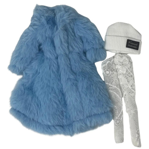 Baby Blue Faux Fur Winter Coat Set for 11.5 Inch Fashion Dolls