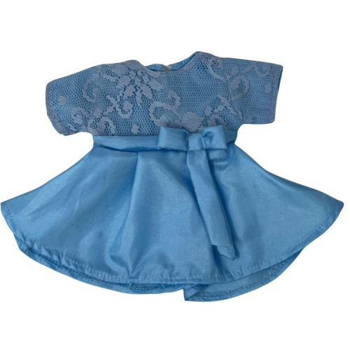 Blue Faux Silk Party Dress for 12 Inch Baby Alive Dolls | Lace Overlay Doll Dress with Bow | Little Baby Doll Clothes