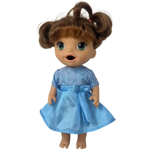 Blue Faux Silk Party Dress for 12 Inch Baby Alive Dolls | Lace Overlay Doll Dress with Bow | Little Baby Doll Clothes