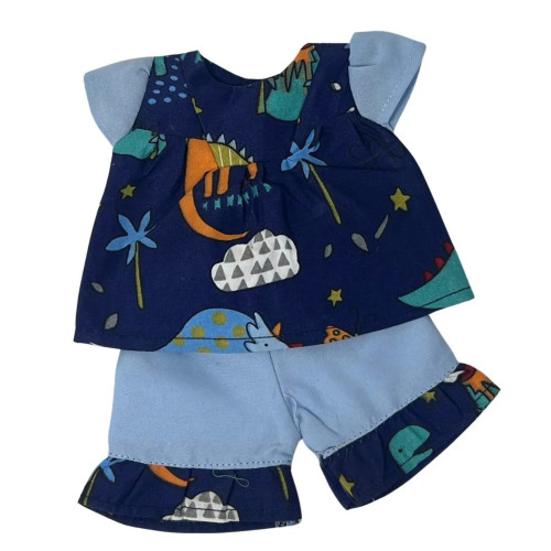 Dinosaur Outfit for 12 Inch Baby Alive Dolls | Dinosaur Shirt and Blue Pants Set | Little Baby Doll Clothes