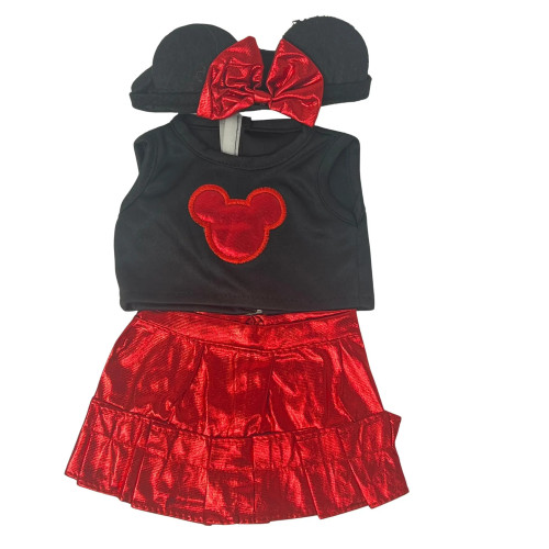 Mouse Ear Top and Red Pleated Skirt Outfit for 18 Inch Girl Dolls