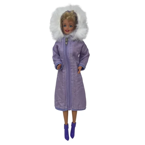 Lavender Quilted Winter Coat with Fur Hood & Purple Boots for 11.5 Inch Fashion Dolls Like Barbie