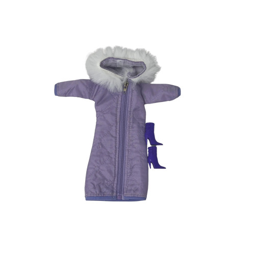 Lavender Quilted Winter Coat with Fur Hood & Purple Boots for 11.5 Inch Fashion Dolls Like Barbie