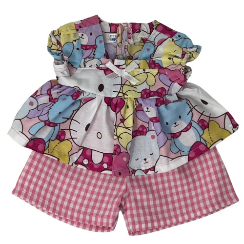 Bear Print Top and Gingham Shorts Set for Preemie & Newborn Baby Dolls