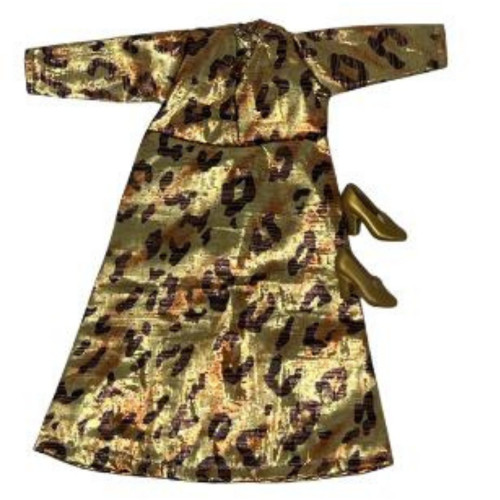 Metallic Gold Animal Print Dress with Gold Heels for 11.5 Inch Fashion Dolls
