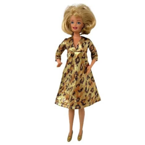 Metallic Gold Animal Print Dress with Gold Heels for 11.5 Inch Fashion Dolls