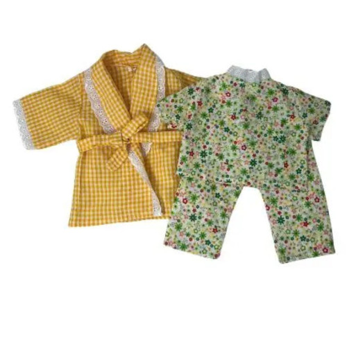 Floral Pajama and Yellow Gingham Bathrobe Set for 18 Inch Girl Dolls