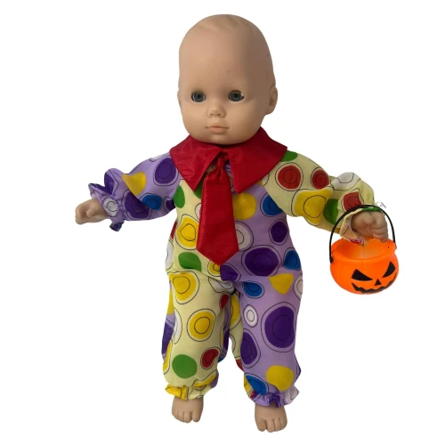 Clown Costume with Trick-or-Treat Pumpkin for 14-15 Inch Baby Dolls