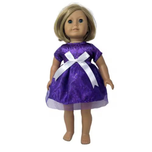 Purple Spider Web Halloween Dress and Witch Hat Set Fits Most 18 Inch Dolls