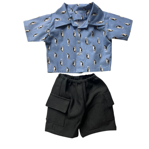 Penguin Print Shirt & Cargo Pants Outfit for 20–22 Inch Big Baby Dolls