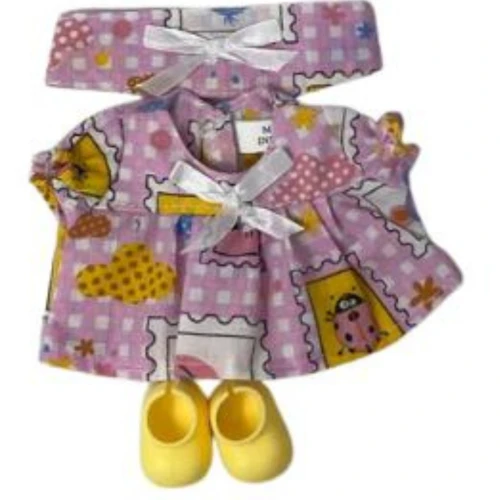 Handmade Patchwork Dress, Headband & Yellow Shoes for 17.5 cm Collectible Monster Dolls