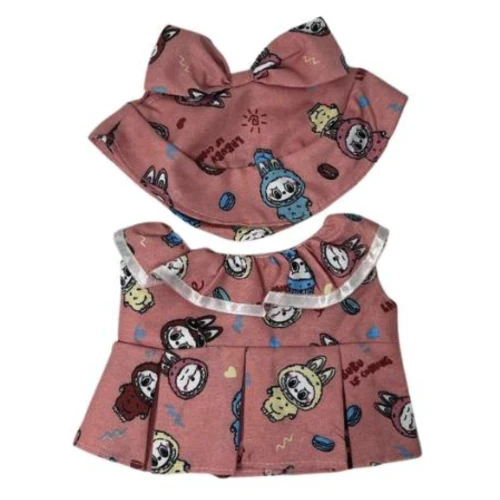 Monster Doll Print Dress and Matching Ear Opening Hat for 37 cm Collectible Monster Dolls