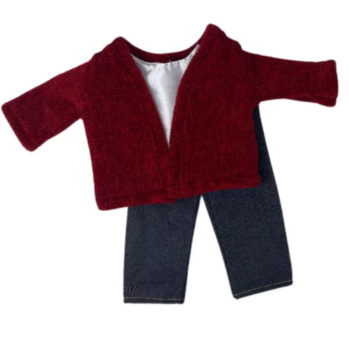  Red Cardigan Coat Sweater & Jeans Set for 18 Inch Dolls | American Girl Outfit