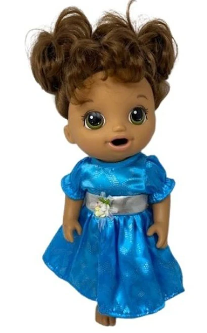 Blue Metallic Dress Fits Some Baby Alive And Little Baby Dolls