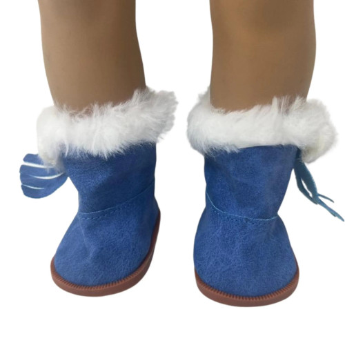 Blue Faux Leather Fur Trim Boots for 18 Inch Dolls