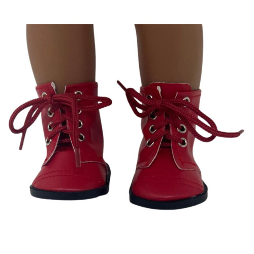 Red Faux Leather Lace-Up Boots for 18 Inch Dolls | Fits American Girl, Our Generation & My Life