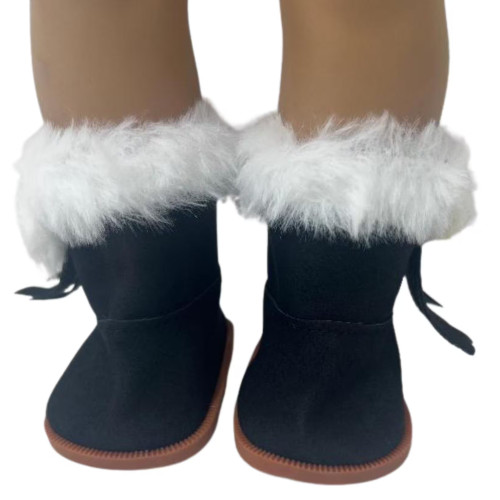 Black Faux Leather Fur Trim Boots for 18 Inch Dolls