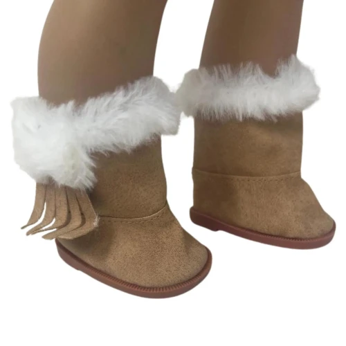Tan Faux Leather Fur Trim Boots for 18 Inch Dolls