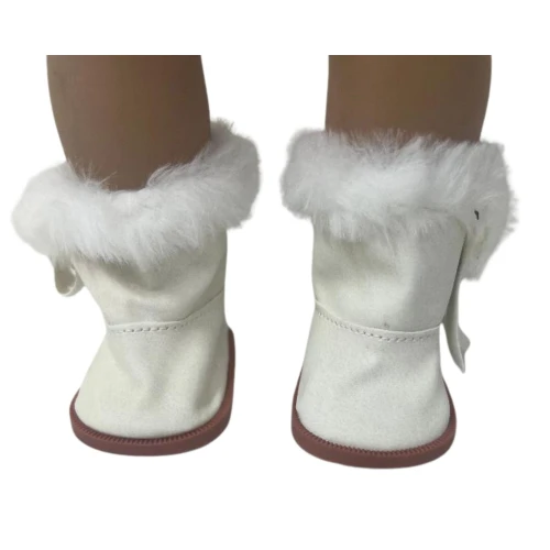 White Faux Leather Fur Trim Boots for 18 Inch Dolls