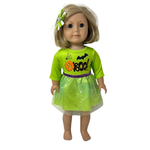 Lime Green Halloween Dress for 18 Inch Dolls | Fits American Girl, Our Generation, My Life & 15 Inch Baby Dolls