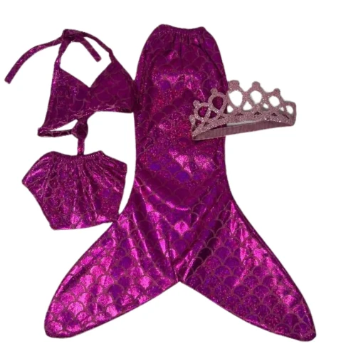 Magenta Mermaid & Swimsuit Outfit with Crown for 18 Inch Girl Dolls