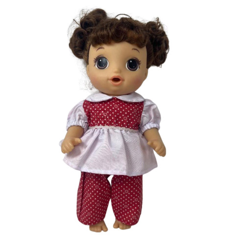 Red and White 2-Piece Dress and Pants Outfit for 14 Inch Baby Dolls