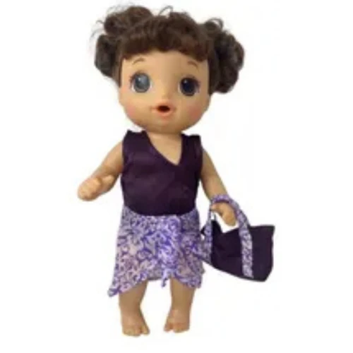 Purple Swimsuit, Cover-Up Skirt & Beach Bag Set for 14 Inch Baby Alive Dolls