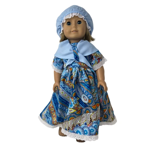 Colonial 3 Piece Paisley Dress Outfit for 18 Inch Girl Dolls
