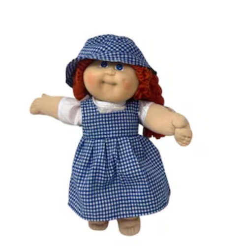 Blue Gingham School Jumper Outfit with Blouse & Hat for 15 Inch Cabbage Patch Kid Dolls