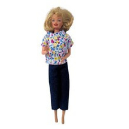 Floral Shirt and Navy Pants Outfit for 11.5 Inch Fashion Dolls